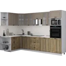 Готовая кухня Интерлиния Мила Деко 1.68x3.0 LV (дуб вотан/луна/опал светлый)