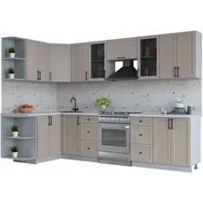 Готовая кухня Интерлиния Тренд 1.5x3.0 левая (луна/луна/бискайская сосна)