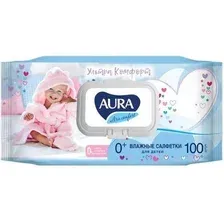 Влажные салфетки детские Aura Ultra Comfort с экстрактом алоэ и витамином Е (100шт)