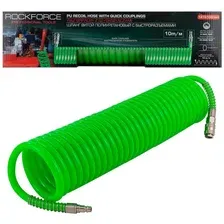 RockFORCE - Шланг витой полиуретановый 14мм х 10мм х 10м с быстроразъемами / RF-1410-10Green
