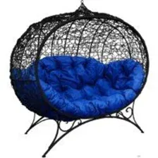 Садовый диван M-Group Улей на ножках 11220410 (черный ротанг/синяя подушка)