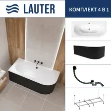 Ванна Lauter Bliss 170 L 21201071L (с каркасом, лицевым экраном черного цвета и сифоном 21Y31001 матовый черный)