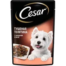 Пауч CESAR® для взрослых собак всех пород, с тушеной телятиной и овощами в желе, 85 г