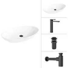 Умывальник Lauter 21571 + Cascade 21СК0655BS + сифон 21635B + дон.клапан 21190B (черный матовый)