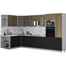 Готовая кухня Интерлиния Мила Деко 1.88x3.4 LV (черный/дуб вотан/белый гранит)