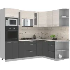 Готовая кухня Интерлиния Мила 1.68x2.4 правая (вудлайн кремовый/антрацит/бискайская сосна)