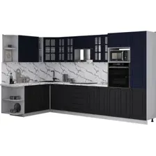 Готовая кухня Интерлиния Мила Деко 1.88x3.4 LV (черный/индиго/белый гранит)