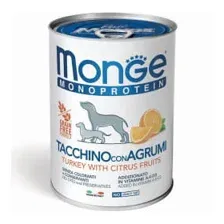 Влажный корм Monge Dog Natural Monoprotein Fruits для собак, паштет из индейки с рисом и цитрусовыми, консервы 400 г