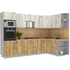 Готовая кухня Интерлиния Мила Лайт 1.68x3.0 правая (дуб белый/дуб золотой/дуб бунратти)