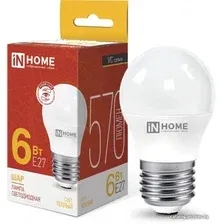 Светодиодная лампочка In Home LED-Шар-VC 6Вт 230В Е27 3000К 570Лм 4690612020525