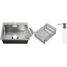 Кухонная мойка Schtoff Best Decor Silver 5550 + коландер KR-1 GREY + дозатор SD-1 GREY