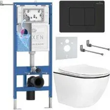 Унитаз подвесной Roxen Antares Black в комплекте с инсталляцией StounFix Dual Fresh 6 в 1 868617 (кн