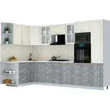 Готовая кухня Интерлиния Мила Шато 1.68x3.2 ВТ LV (белый/керамика/опал светлый)