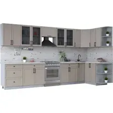 Готовая кухня Интерлиния Тренд 1.5x3.7 правая (луна/луна/бискайская сосна)