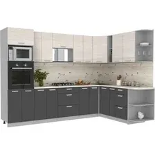 Готовая кухня Интерлиния Мила Лайт 1.88x3.0 правая (вудлайн кремовый/антрацит/бискайская сосна)