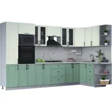 Готовая кухня Интерлиния Тренд 1.68x3.4 ВТ правая (мята/белый/бискайская сосна)