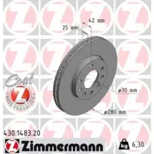 Тормозной диск ZIMMERMANN 430.1483.20 вентилируемый , передняя ось
