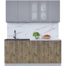 Готовая кухня Интерлиния Мила 18 (серебро/дуб веллингтон/белый гранит)