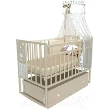 Детская кроватка VDK Mini Loft 3D Funny Bear маятник с ящиком (Milky)