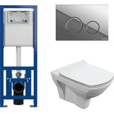 Унитаз подвесной Cersanit Carina New Clean On с инстал. Link Pro (с кнопкой Twins 63523 хром глянцевый)