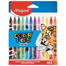 Фломастеры MAPED Animals 12 цветов, смываемые, вентилируемый колпачок