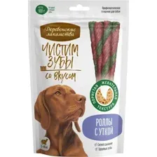 Лакомство для собак Деревенские лакомства Чистим зубы Роллы с уткой (100г)
