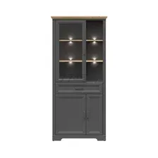 Шкаф-витрина BRW Jasmin REG1W2D1S с подсветкой Графит/ Дуб артизан , Графит 93х41х204 см