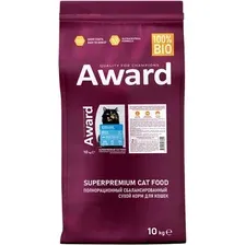 Корм для кошек Award Sterilized, для стерилизованных кошек, с белой рыбой с добавлением семян льна, клюквы и цикория, 10 кг