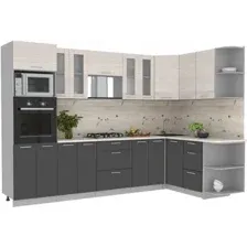 Готовая кухня Интерлиния Мила 1.68x3.0 правая (вудлайн кремовый/антрацит/бискайская сосна)
