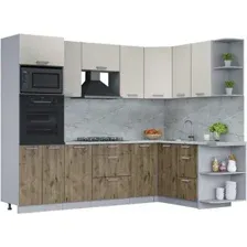 Готовая кухня Интерлиния Мила Лайт 1.68x2.6 правая (персидский жемчуг/дуб веллингтон/серый каспий)