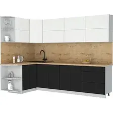 Готовая кухня Интерлиния Мила Матте 1.5x2.8 А (белый/черный/дуб бунратти)