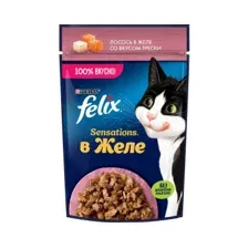 Влажный корм для кошек FELIX Sensations в желе лосось с треской пауч 75 г (8445290149107)
