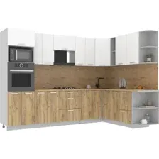 Готовая кухня Интерлиния Мила Лайт 1.88x3.0 правая (белый платинум/дуб золотой/дуб бунратти)