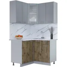 Готовая кухня Интерлиния Мила 12x12 (серебро-дуб веллингтон-белый гранит)