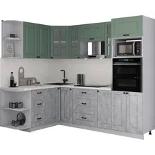 Готовая кухня Интерлиния Мила Деко 1.68x2.4 LV (керамика/мята/опал светлый)