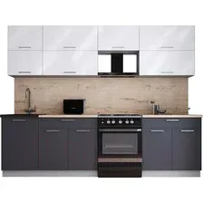 Готовая кухня Интерлиния Мила Gloss 60-27 (белый глянец/графит софт/травертин серый)