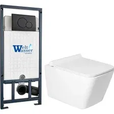 Унитаз подвесной Saniteco KW-9004W в комплекте с инсталляцией + Marberg 507 RD MT-BL + Marberg 507