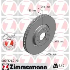 Тормозной диск ZIMMERMANN 600.3242.20 вентилируемый , передняя ось