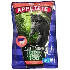 Appetite для кошек Говядина и ягненок в соусе 85 г х 30 шт