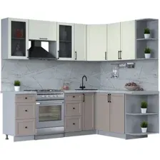 Готовая кухня Интерлиния Тренд 1.7x2.3 правая (луна/белый/серый каспий)