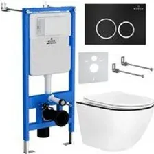 Унитаз подвесной Roxen Antares Black в комплекте с инсталляцией StounFix Dual Fresh 6 в 1 964643 (кн