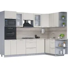 Готовая кухня Интерлиния Мила 1.68x2.8 правая (персидский жемчуг/персидский жемчуг/травертин серый)