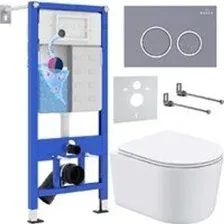 Унитаз подвесной Roxen Simple Compact в комплекте с инсталляцией StounFix Dual Fresh 6 в 1 966133 (к
