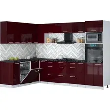 Готовая кухня Интерлиния Мила Gloss 1.896х2.98-2 (бордовый глянец/бордовый глянец/кастилло темный)