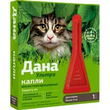 Дана Ультра капли от блох и клещей для кошек, от 4 кг, 0.64 мл, Apicenna