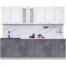 Готовая кухня Интерлиния Мила 26 (белый платинум/бетон портленд/белый гранит)