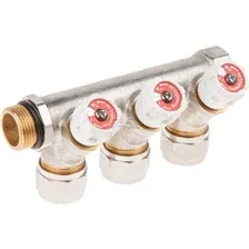 Коллектор с отсекающими вентилями, 3/4″ х 4 вых. (16 х 2.0), AV Engineering