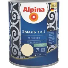 Эмаль Alpina По ржавчине 3 в 1 RAL1015 (750мл, шелковисто-матовый слоновая кость)