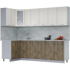 Готовая кухня Интерлиния Мила 12x25 (персидский жемчуг/дуб веллингтон/серый каспий)
