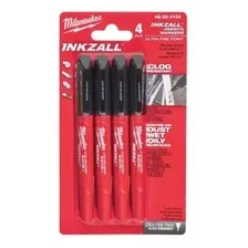 Маркер INKZALL (черный/тонкий) 4 шт, MILWAUKEE